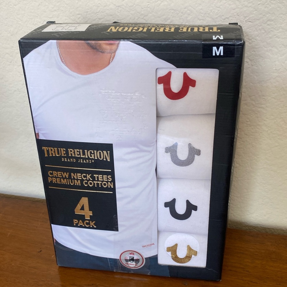 NEW True Religion 4 Pack Crew Neck Shirts Men's Sz.M Premium Cotton